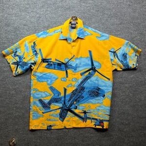 Original Ice Collection Airplane Helicopter Shirt Men's XL Yellow Short Sleeve